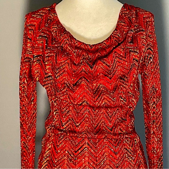 INC International Concepts Sm Red, Black, Silver Metallic Sweater, Cowl Neck - Picture 4 of 16